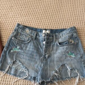 7 For All Mankind Light Blue Distressed Jean Shorts